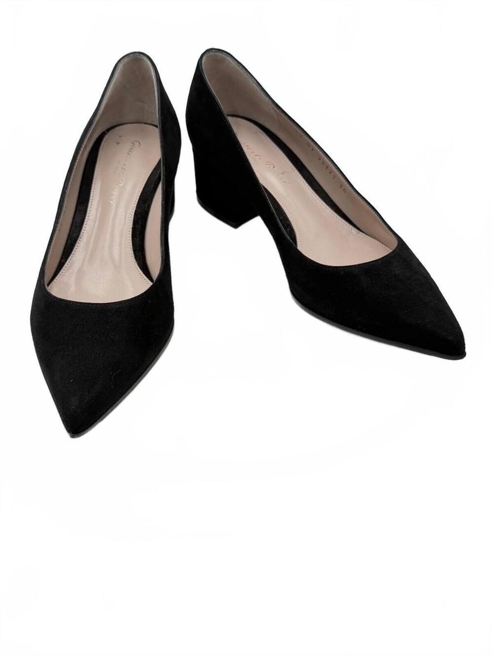 Gianvito Rossi Piper 45 Black Suede Pointed Toe Block Heel Pumps Size 36